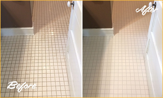 Before and After Picture of a Greenwood Village Bathroom Floor Sealed to Protect Against Liquids and Foot Traffic