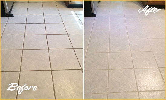 Before and After Picture of a Greenwood Village Kitchen Ceramic Floor Sealed to Protect From Dirt and Spills