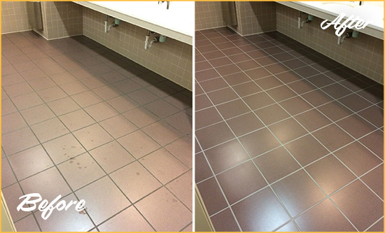 Before and After Picture of a Greenwood Village Restroom Sealed to Help Protect Against Scratches
