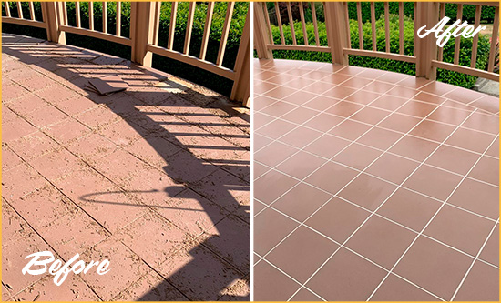 Before and After Picture of a Boulder Hard Surface Restoration Service on a Tiled Deck