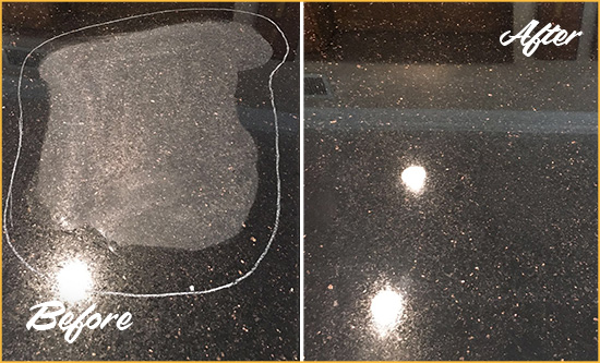 Before and After Picture of a Boulder Hard Surface Restoration Service on a Granite Countertop to Remove Scratches