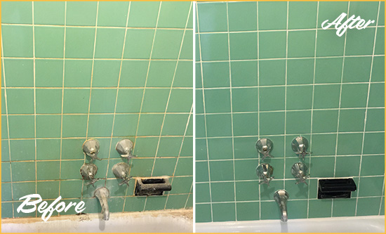 Before and After Picture of a Greenwood Village Bath Tub Grout Sealed to Avoid Water Damage