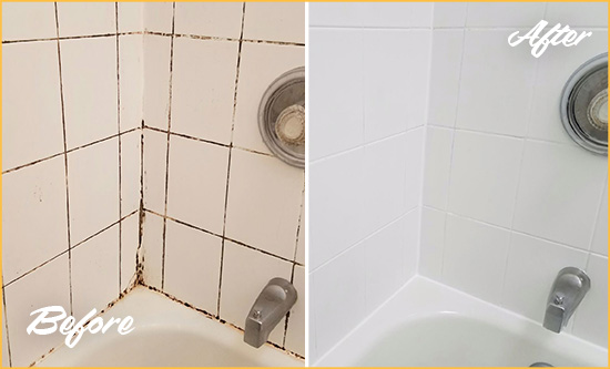 Before and After Picture of a Greenwood Village Tub with Sealed Grout to Eliminate Mold