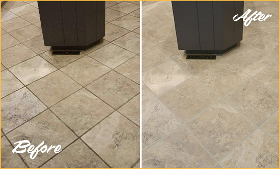 Before and After Picture of a Greenwood Village Kitchen Floor Grout Sealed to Remove Stains