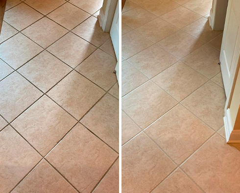 Tile Floor Before and After a Grout Sealing in Golden