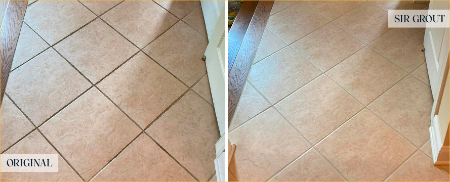 Tile Floor Before and After a Grout Sealing in Golden