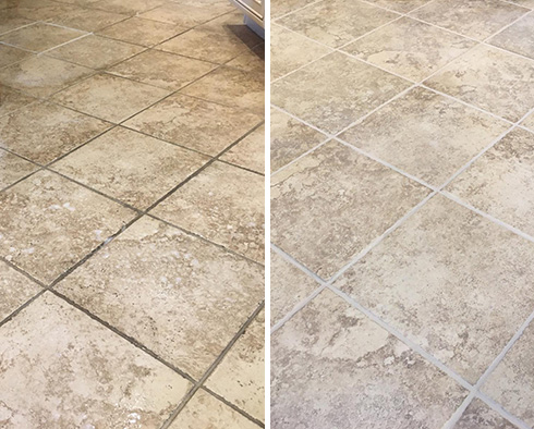 Tile Floor Before and After a Grout Cleaning in Denver