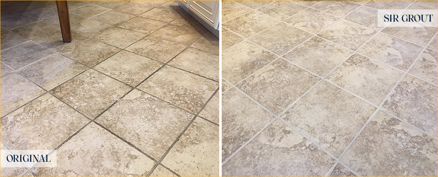 Tile Floor Before and After a Grout Cleaning in Denver