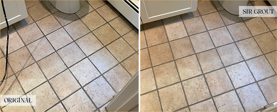 Bathroom Floor Before and After Our Arvada Grout Sealing
