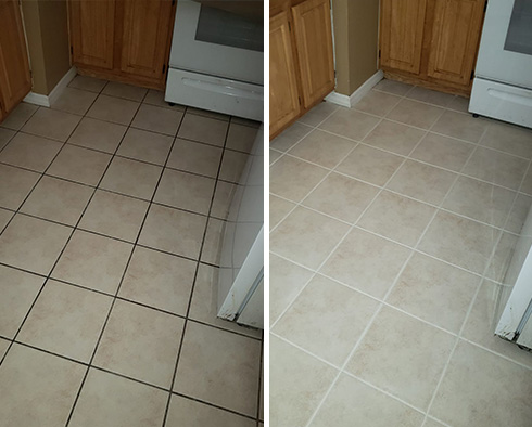 Floor Before and After a Grout Cleaning in Evergreen, CO