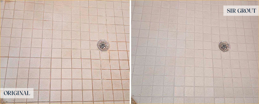 Shower Floor Before and After Our Arvada Grout Sealing Service