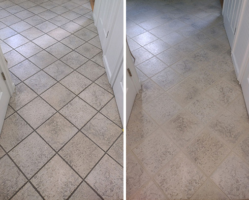 Tile Floor Before and After a Grout Cleaning in Denver