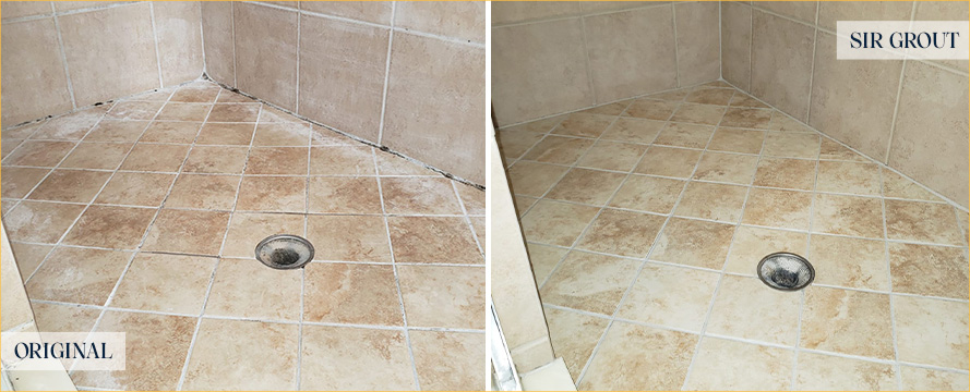 Bathroom Floor Before and After Our Lakewood Tile and Grout Cleaners Job