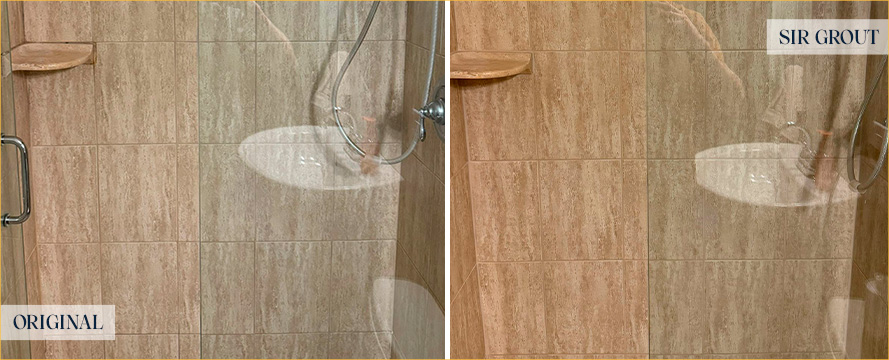 Shower Before and After an Excellent Grout Cleaning in Lakewood, CO