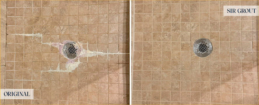 Shower Before and After a Flawless Grout Cleaning in Lakewood, CO