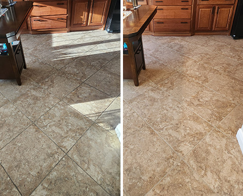 Kitchen Floor Before and After Our Edgewater Grout Sealing Service