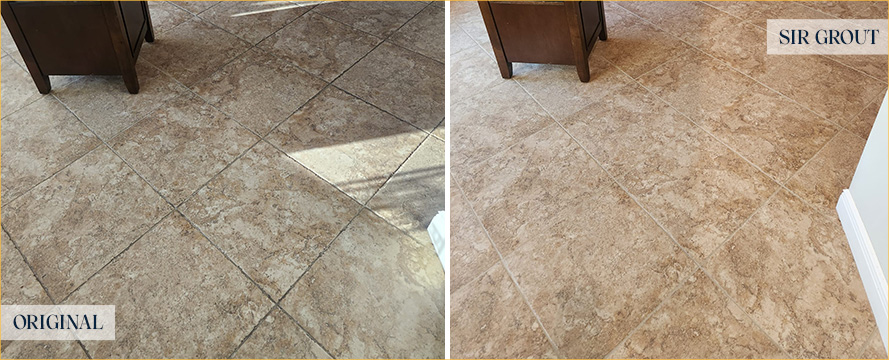 Kitchen Floor Before and After Our Edgewater Grout Sealing Service