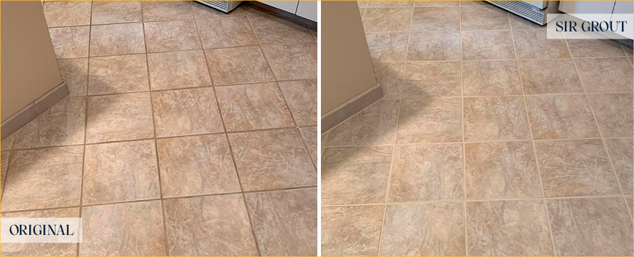 Kitchen Floor Before and After a Grout Cleaning in Denver, CO