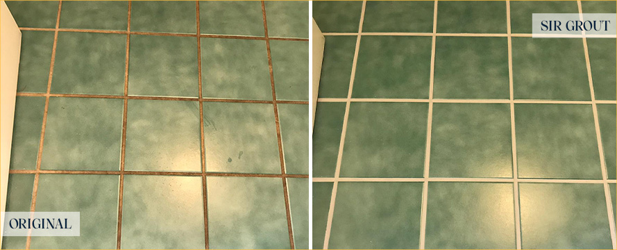 Bathroom Floor Before and After Our Golden Grout Sealing Service