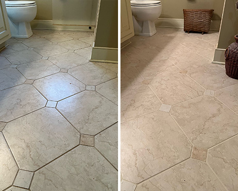 Floor Before and After a Grout Recoloring in Arvada, CO