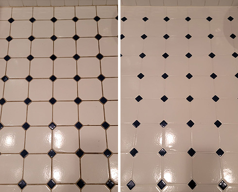 Floor Before and After a Grout Cleaning in Edgewater, CO