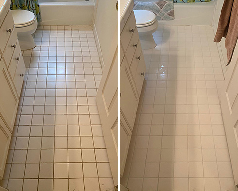 Floor Before and After a Grout Cleaning in Lakewood, CO 